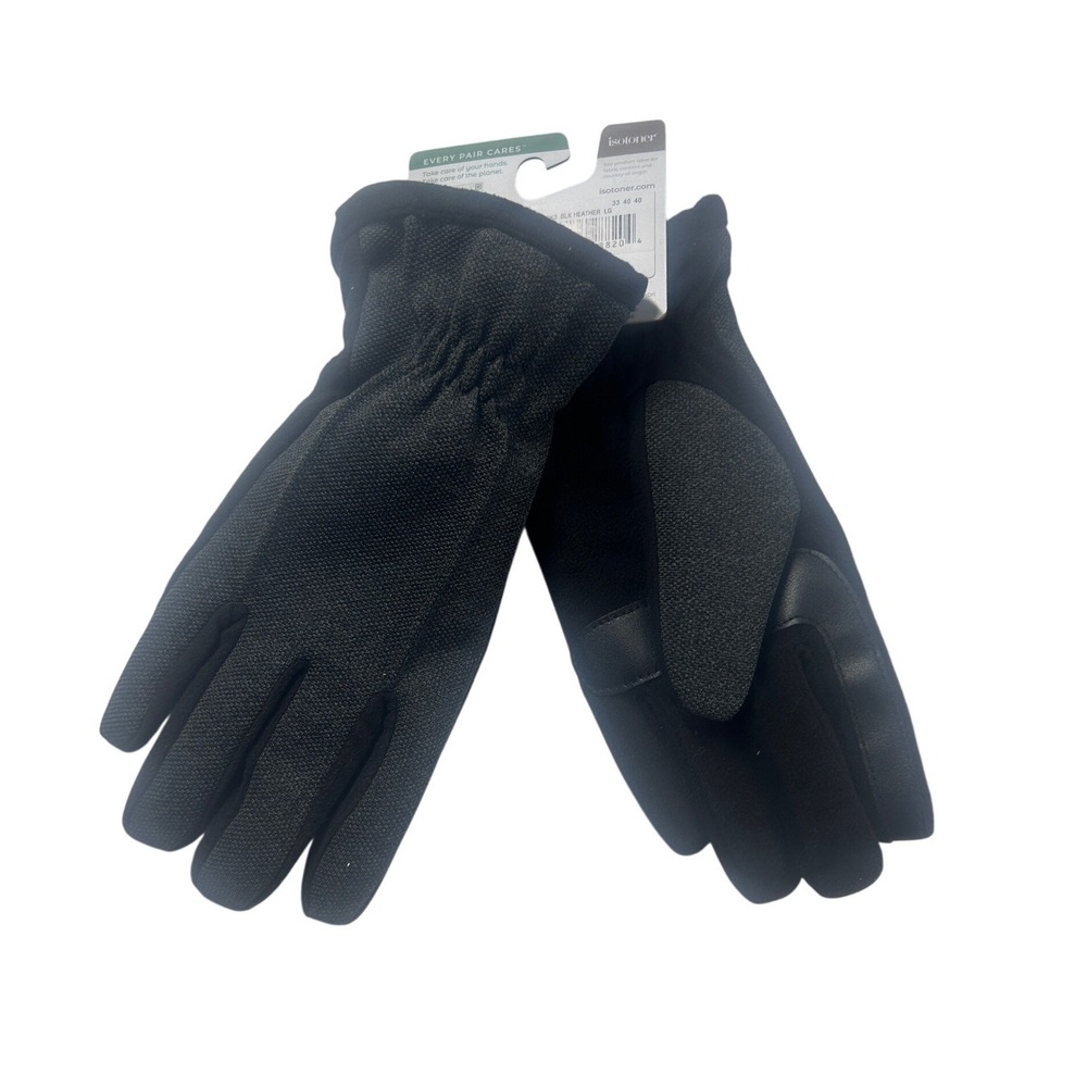 Isotoner Mens Large‎ Black SmartDri Gloves Eco Comfort NEW
